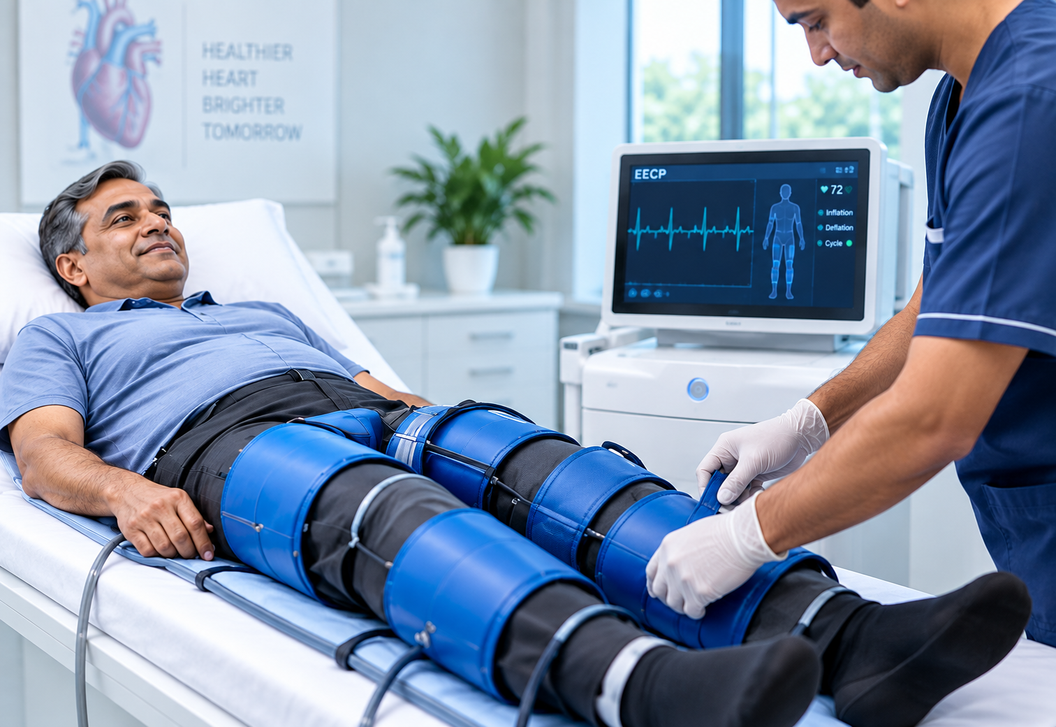 EECP cuffs placed around the lower limbs